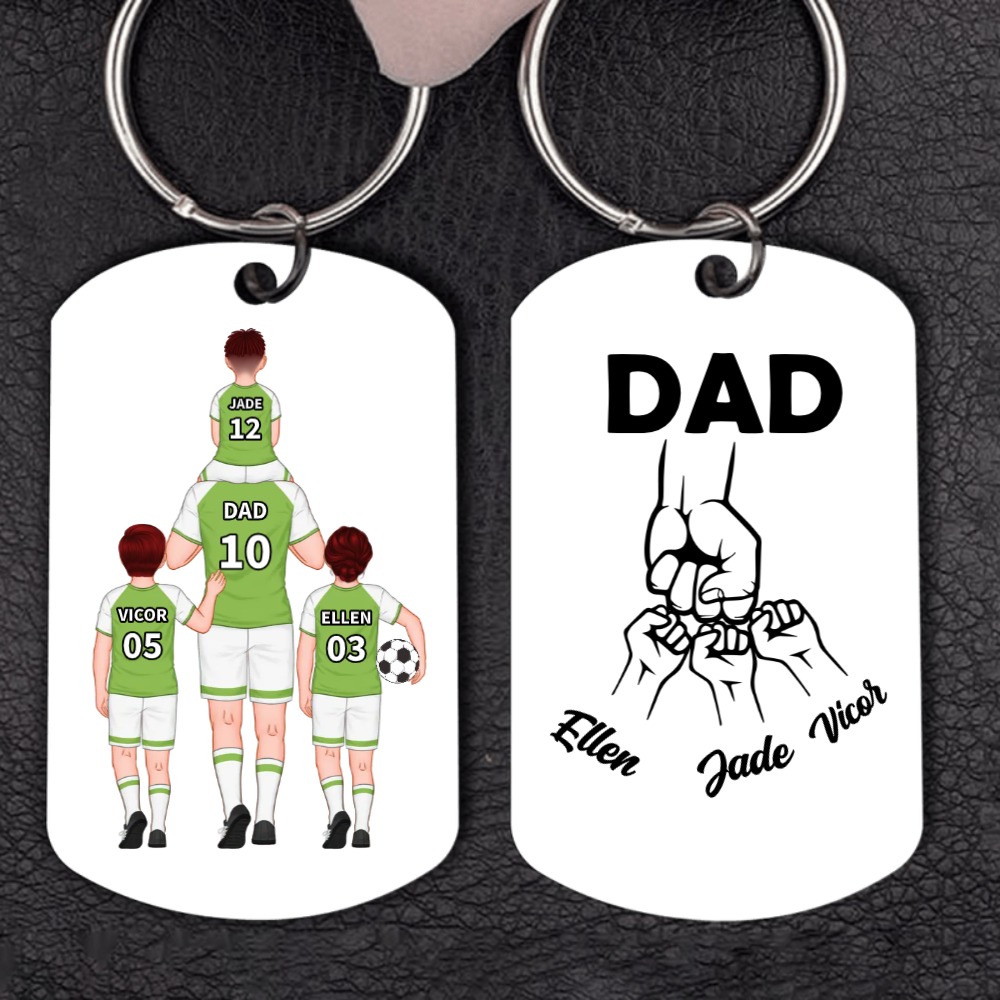 1-3 Names - Personalised Dad Football Team Fist Keychain Customized Name Gift with Gift Box for Dad/Grandad
