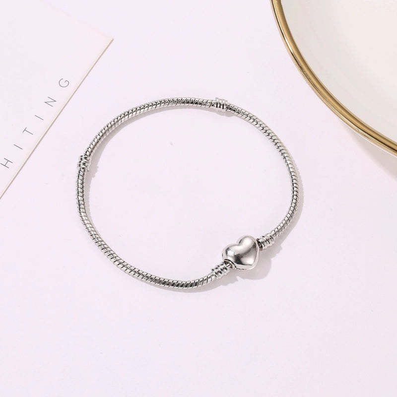 3MM Panjia Bracelet Heart Buckle Basic Chain Snake Bone Chain Silver Plated Diy Women’s Bracelet Jewelry