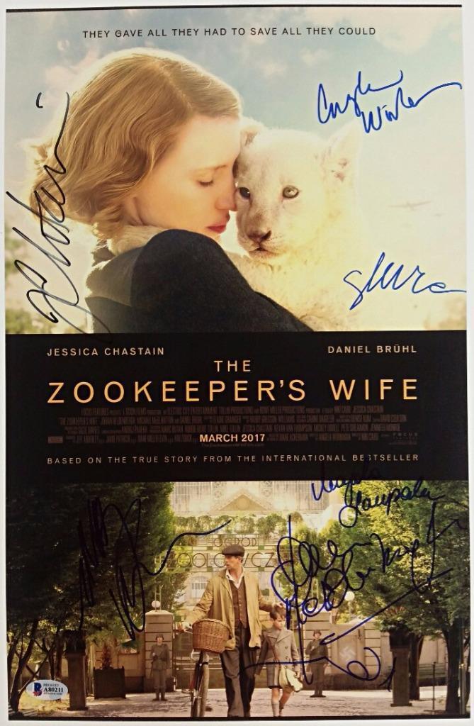 THE ZOOKEEPER'S WIFE Cast x7 Signed 11x17 Photo Poster painting Chastain Workman BECKETT BAS COA