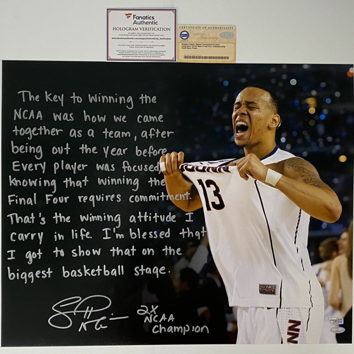 Autographed/Signed SHABAZZ NAPIER Inscribed Story UConn 16x20 Photo Poster painting Fanatics COA