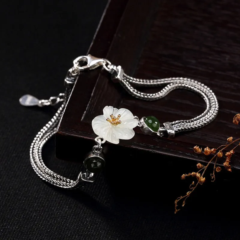 White Jade Plum Flower Happiness Bracelet