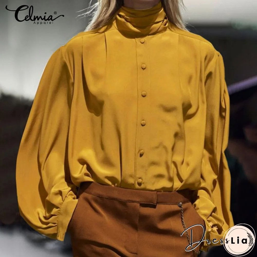 Celmia 3 Color Women Lantern Long Sleeve Blouse With Bow Tie Spring Autumn Elegant Shirt Casual Tops S-5XL