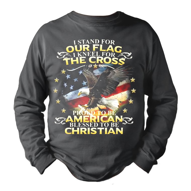 Men's I Stand For Our Flag Print Outdoor Casual Long Sleeve T-Shirt-Compassnice®