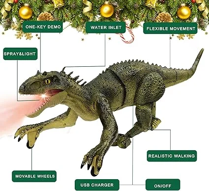 Best modern remote Control Dinosaur T-Rex Toy for Kids Ages 3-12, RC Spray Raptor with LED Lights, Walking & Roaring, Rechargeable, Green