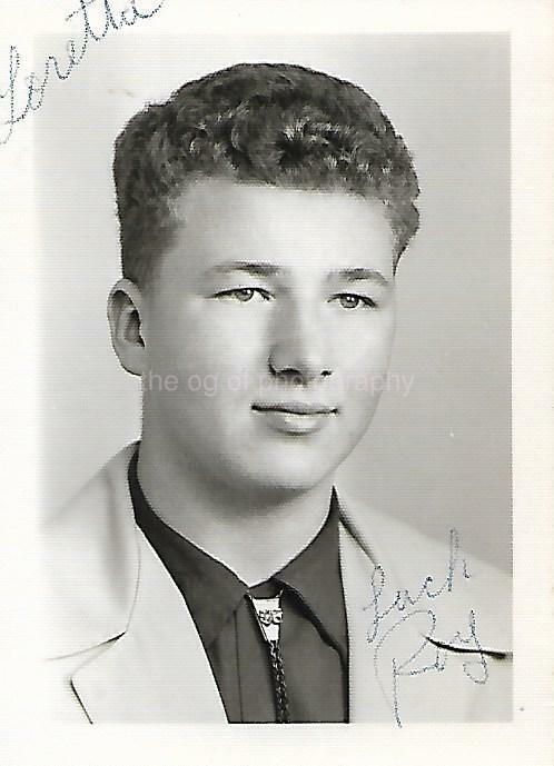 Found Photo Poster paintinggraph bw 1950's HIGH SCHOOL BOY Original Portrait YOUNG MAN 15 27 G