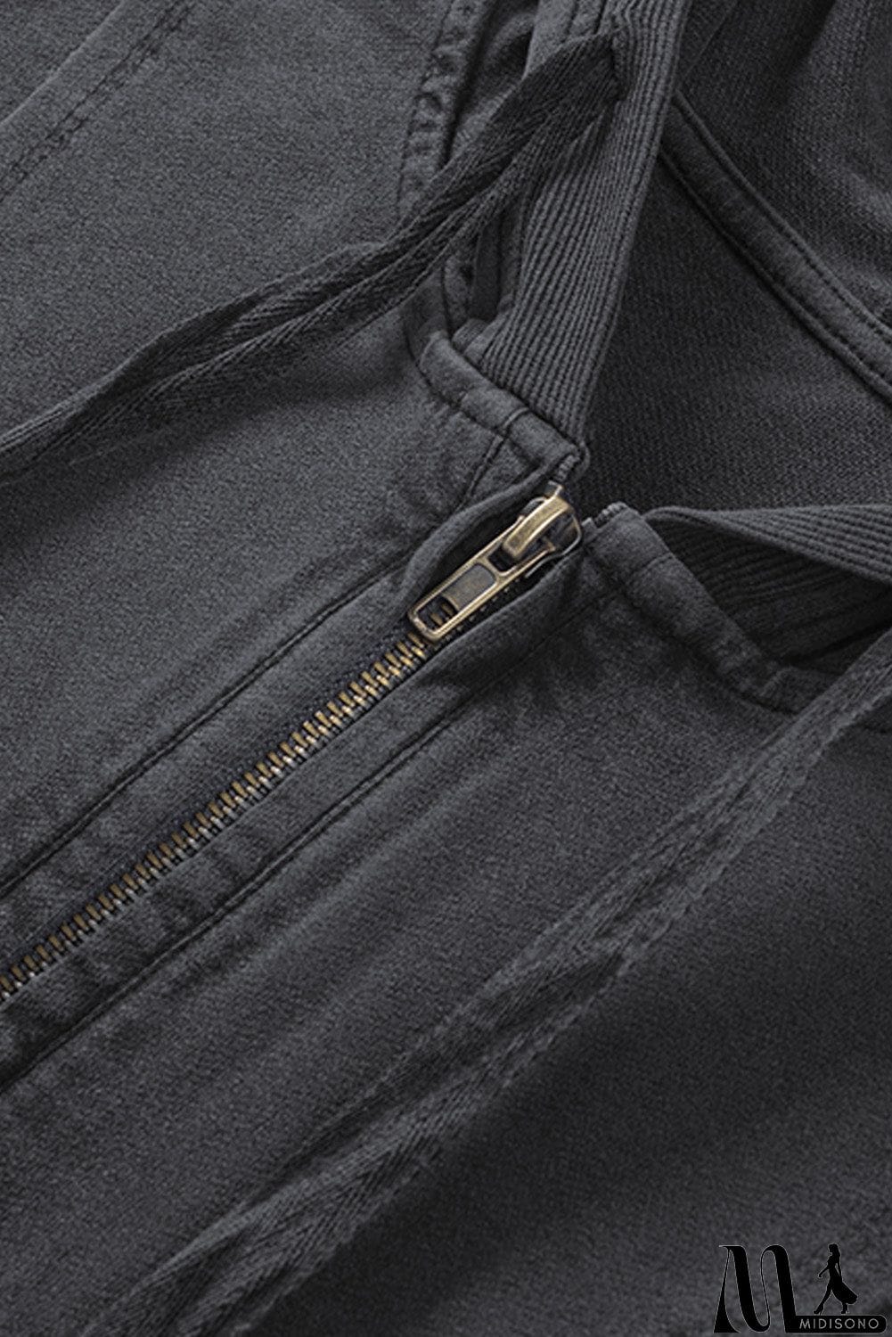 MidiSono - Zipped Front Stitching Hooded Sweatshirt