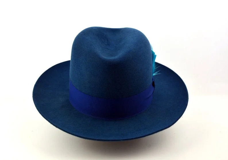 Fedora | | Indigo Blue Wide Brim Hat Men 