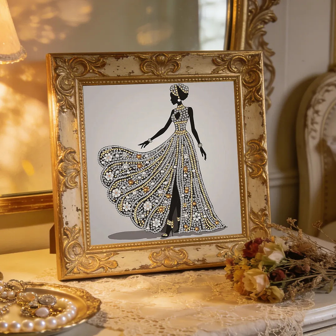 Golden Silhouette Lady Special Shaped 5D DIY Partial Drill Diamond Painting Kits for Adults Beginners Home Decor Crystal Diamond Art 11.81 X11.81inch