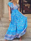 Split-Side Floral Printed Short Sleeves Maxi Dress