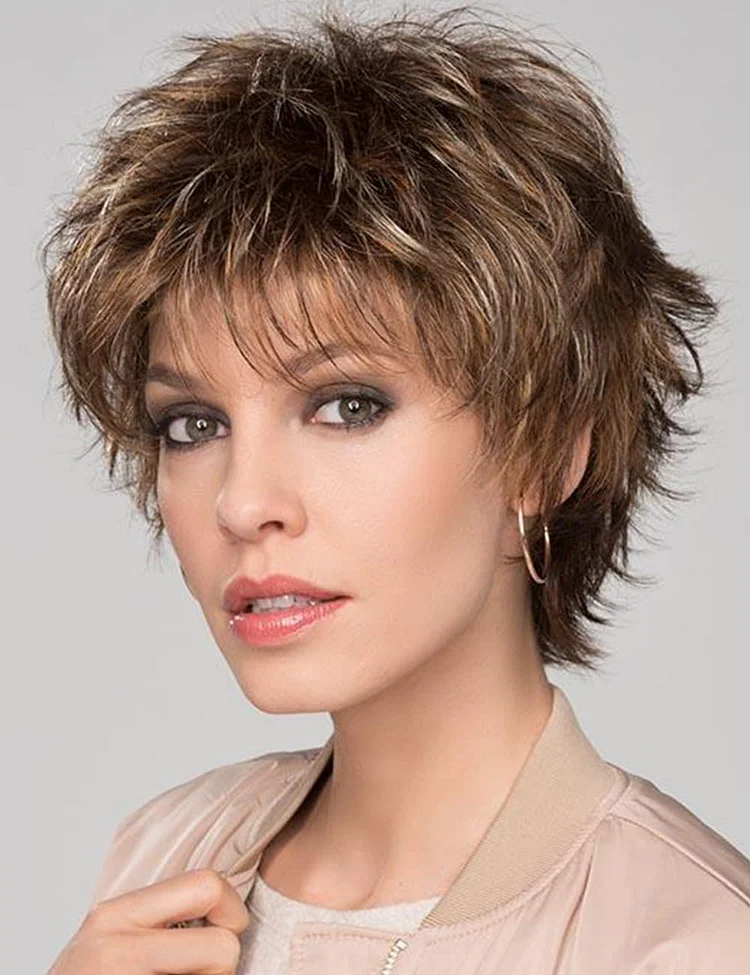 Brown Highlight Short Pixie Wigs