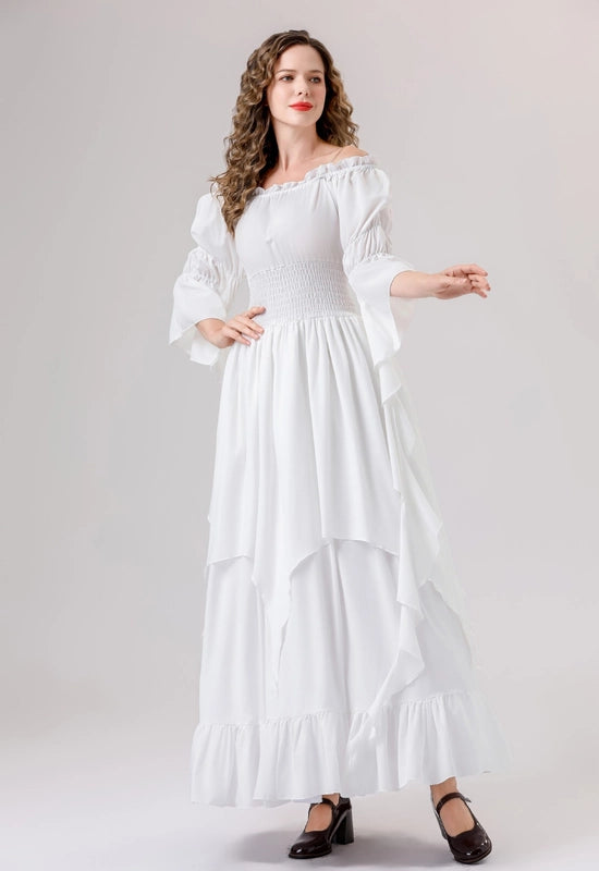 Halloween Medieval Renaissance Retro Dress Square Collar Bundle Waist Dress Stage Performance Costume