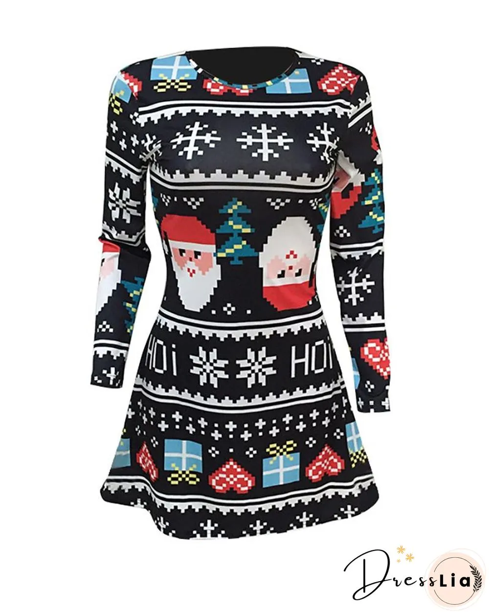 Christmas Print Long Sleeve Casual Dress