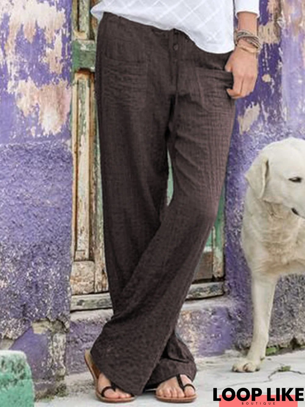 Loosen Cotton Blends Plain Pants