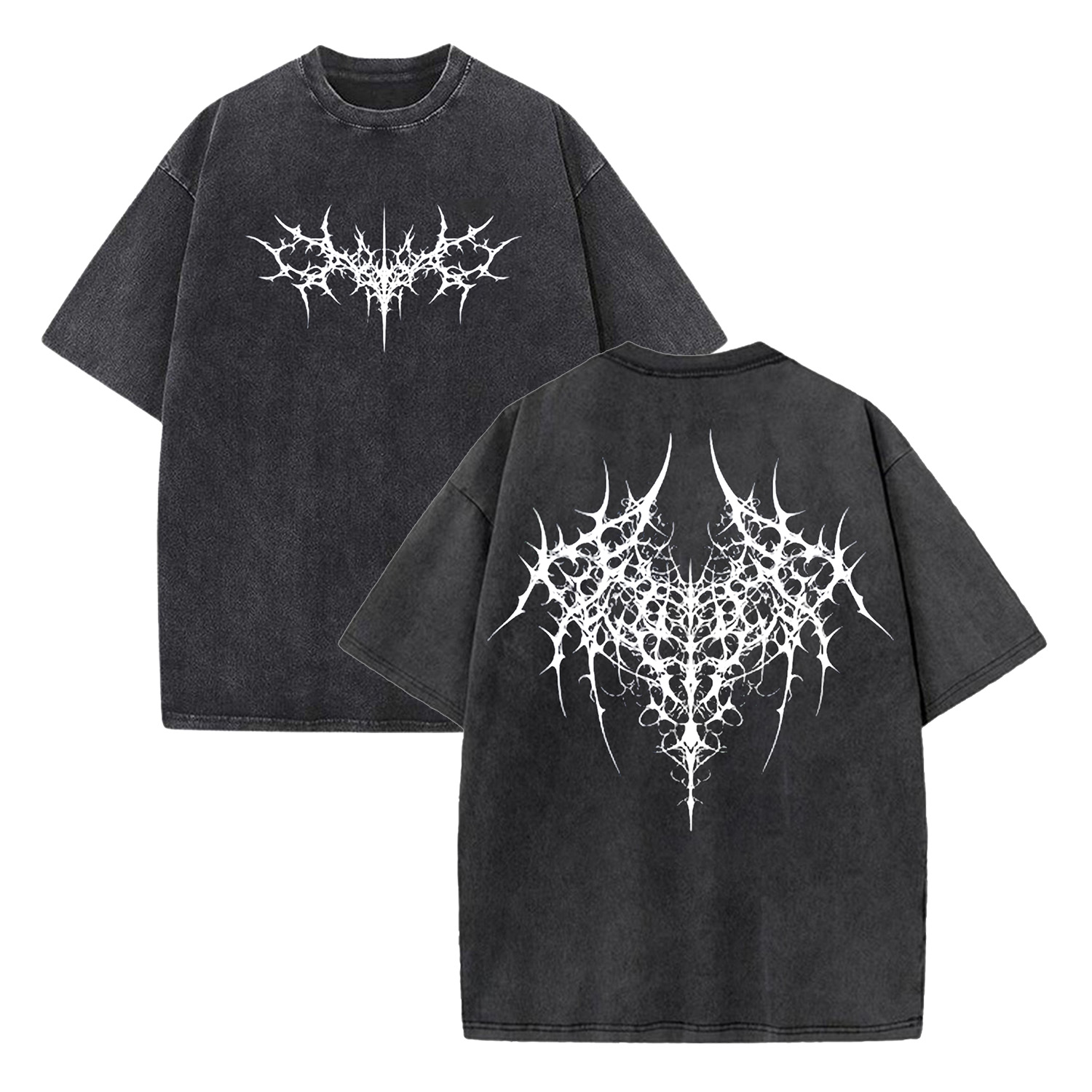 Edgy Symmetrical Spiky Pattern Washed T-shirt