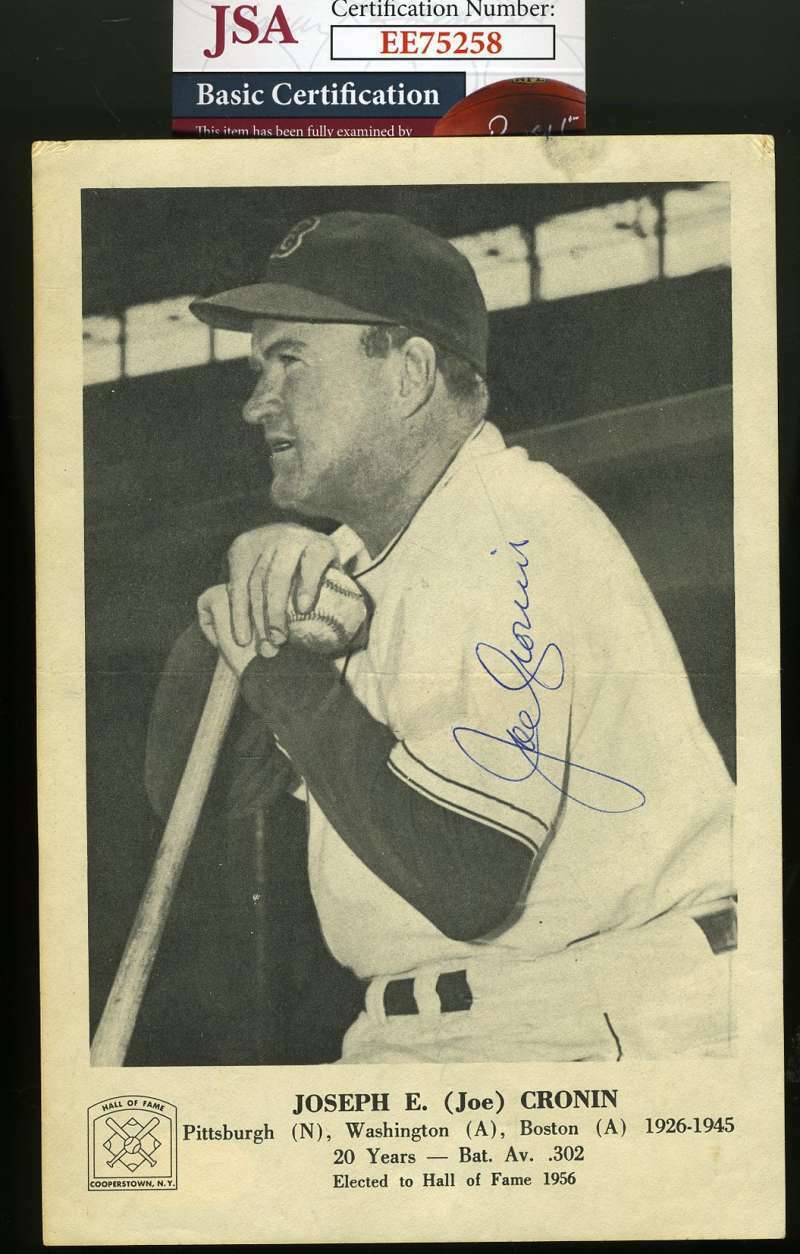 Joe Cronin Jsa Coa Autograph 5x7 Photo Poster painting Hand Signed Authentic