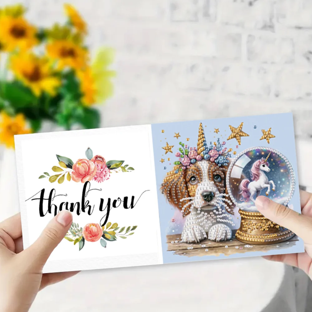 6Pcs 5D DIY Dog Diamond Painting Greeting Card Craft for Friend Family Lover