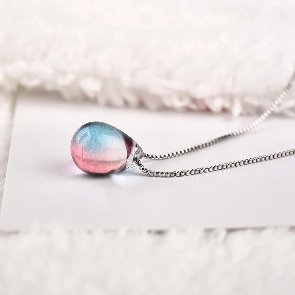 Beach Ocean Sea Necklace With Mermaid Teardrop Glass Pendant
