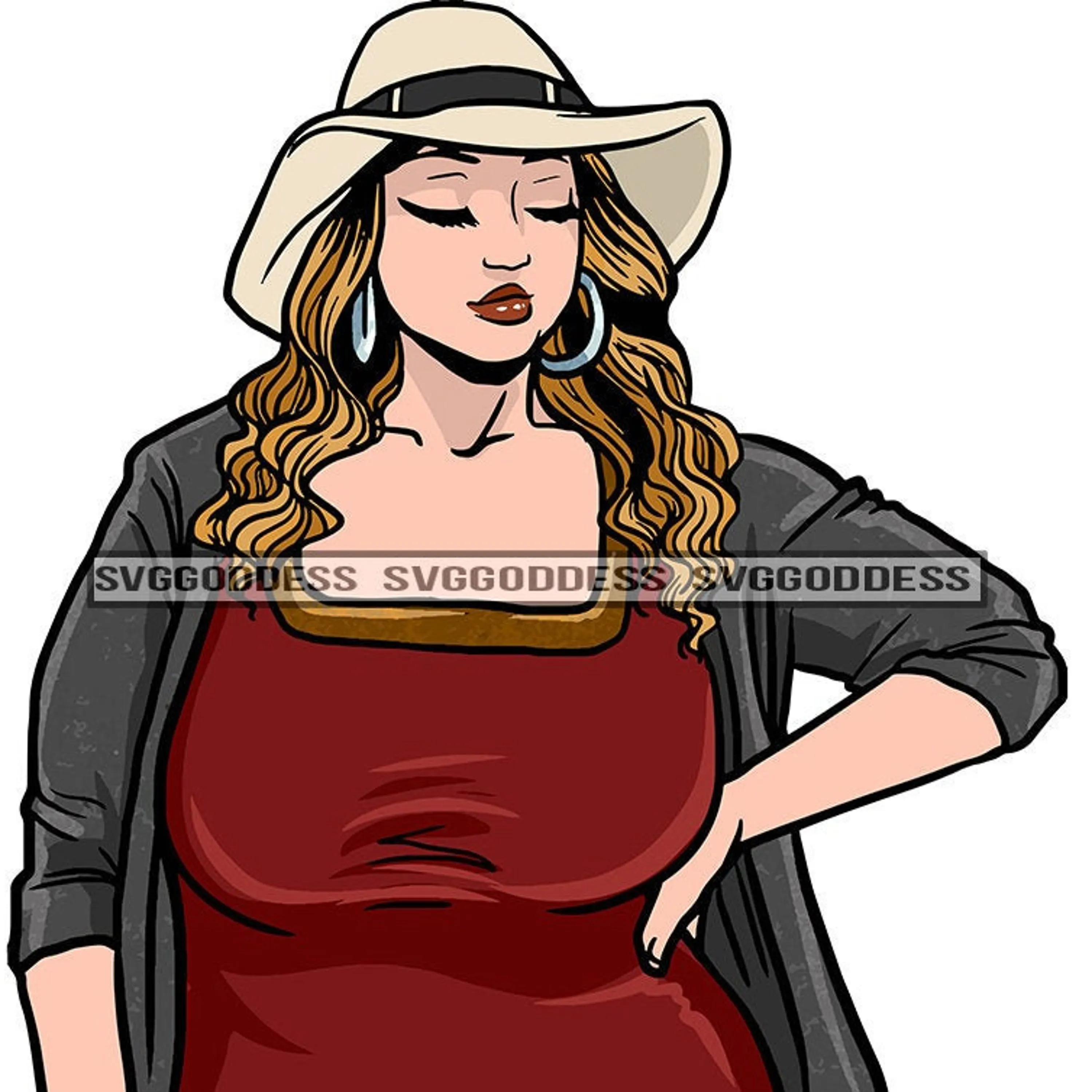 White Woman Beautiful Plus Size Curvy Bodacious Big Breast Hat Long ...