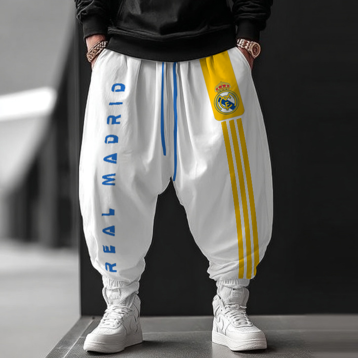 Men's Elastic Waist Loose Casual Football Style Printed Trousers / TECHWEAR CLUB / Techwear