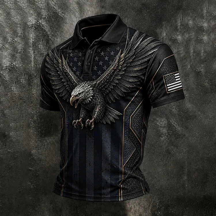 Men's American Flag Eagle Art Print Polo Shirt