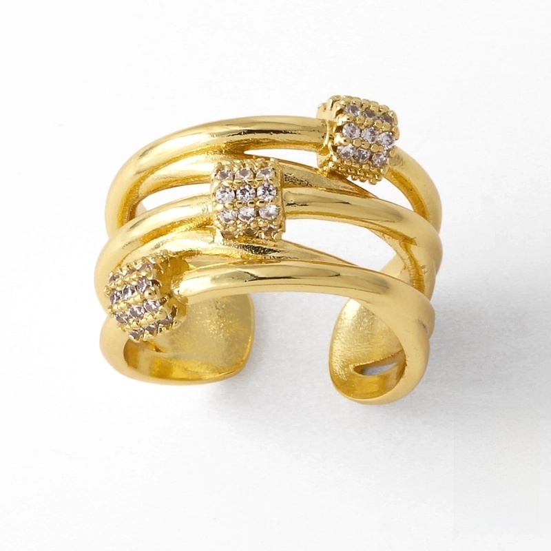 Copper 18K Gold Plated Plating Inlay Cross Zircon Open Rings