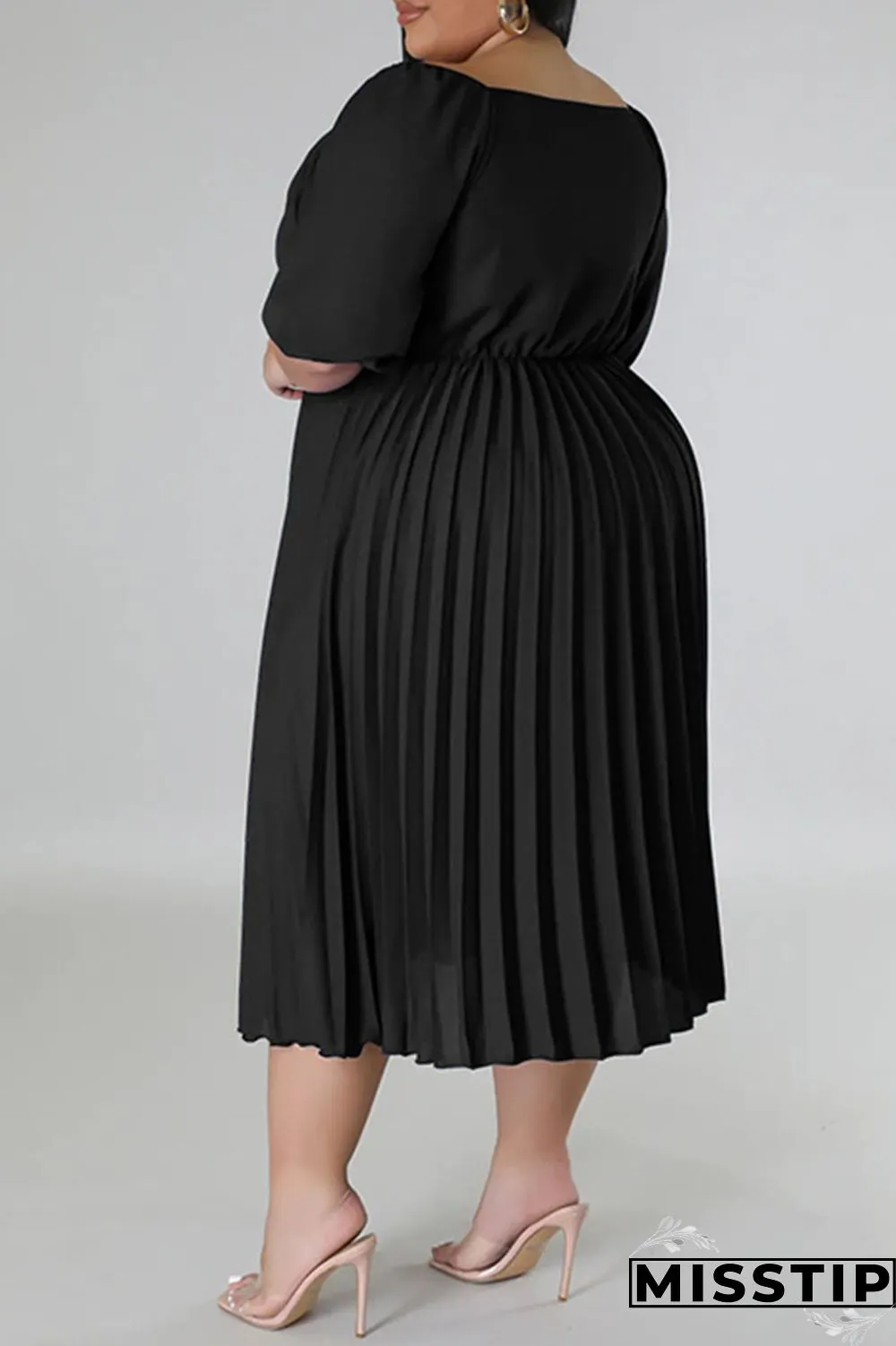 White Casual Solid Patchwork Fold V Neck Straight Plus Size Dresses