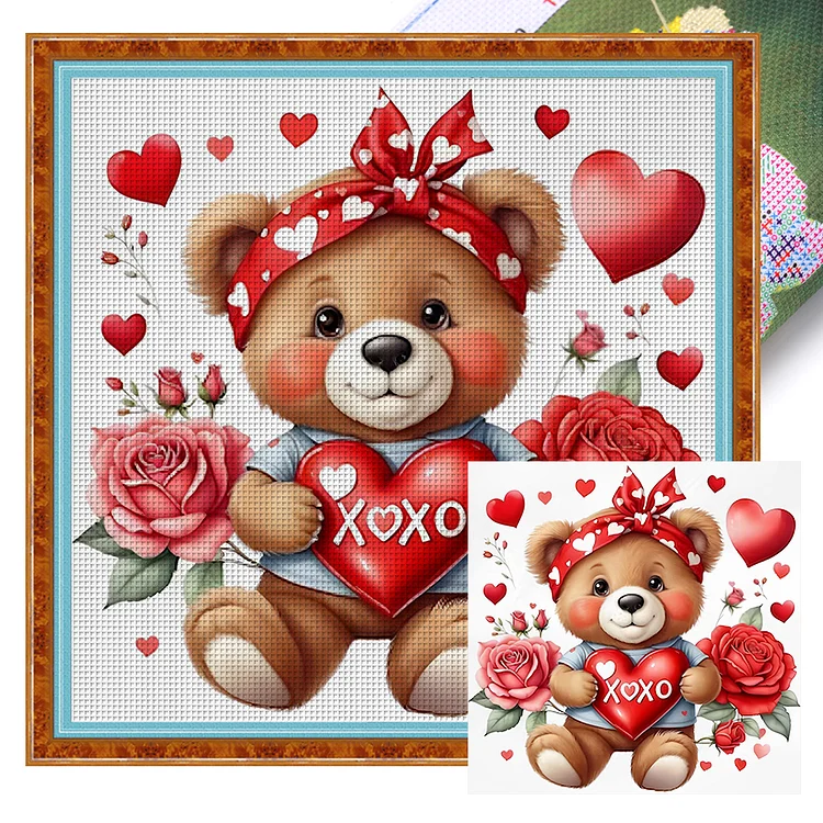 Rose Bear 11CT Stamped Cross Stitch 40*40CM