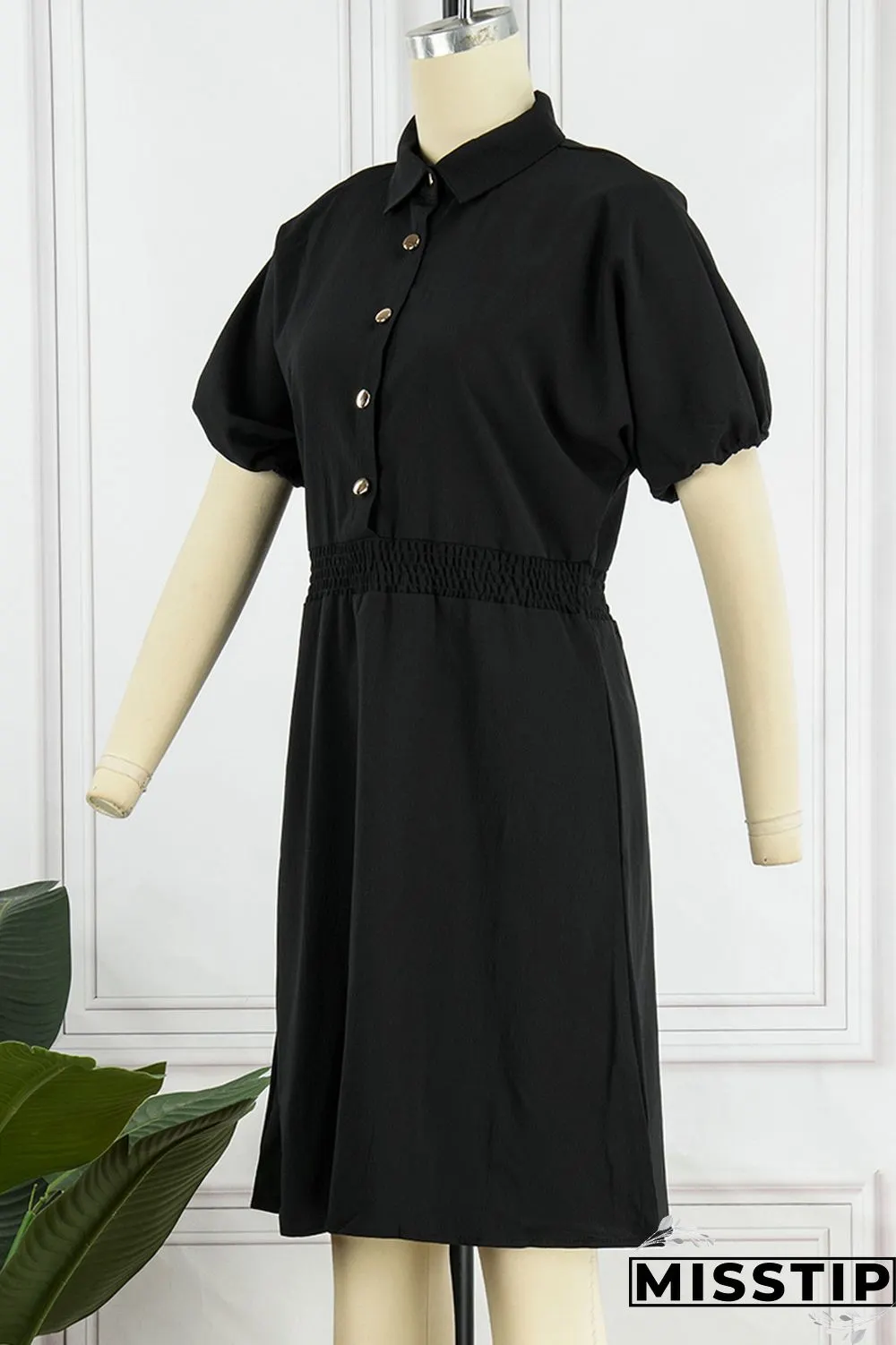 Brown Casual Solid Patchwork Turndown Collar Short Sleeve Dress