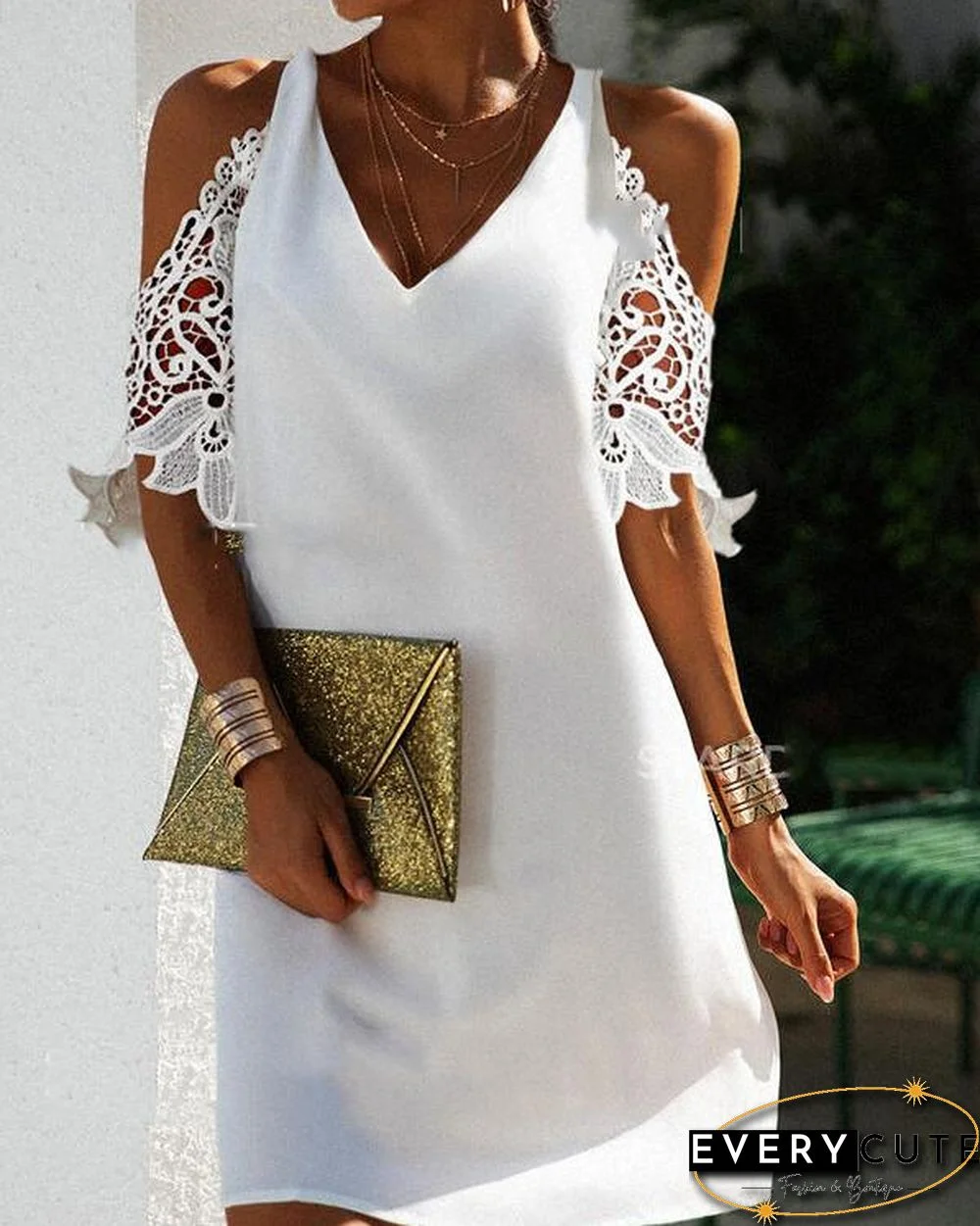 Lace Off Shoulder Chiffon Dress