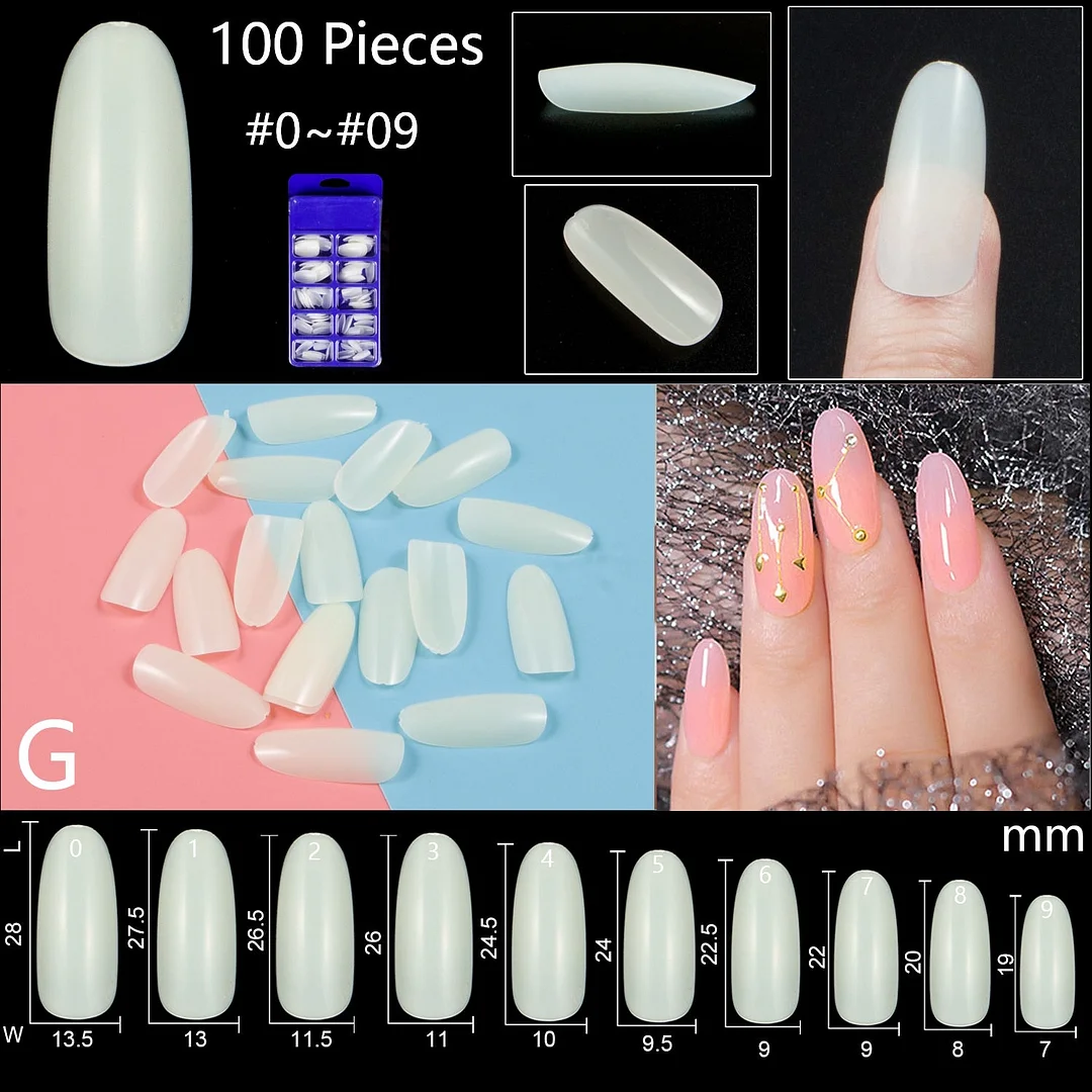 100pcs/set 10 Sizes Full Cover False Nail Tips Ballerina Coffin Fake Nails Square Stiletto French Acrylic Press On Nails-Nail Inspo
