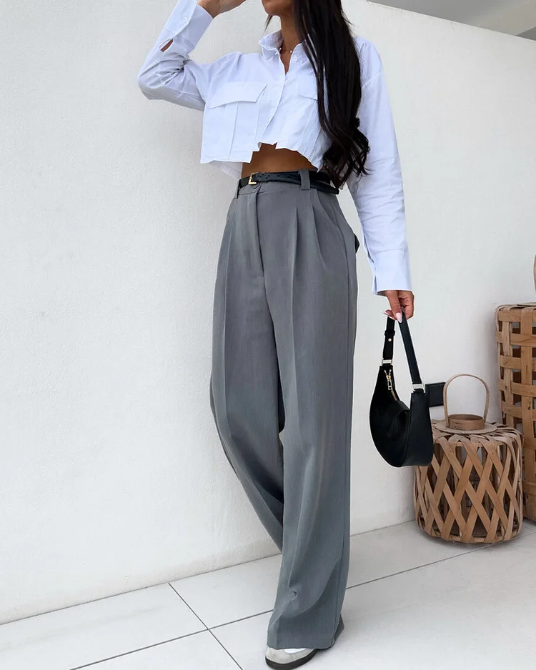 Lapel casual solid color two-piece set