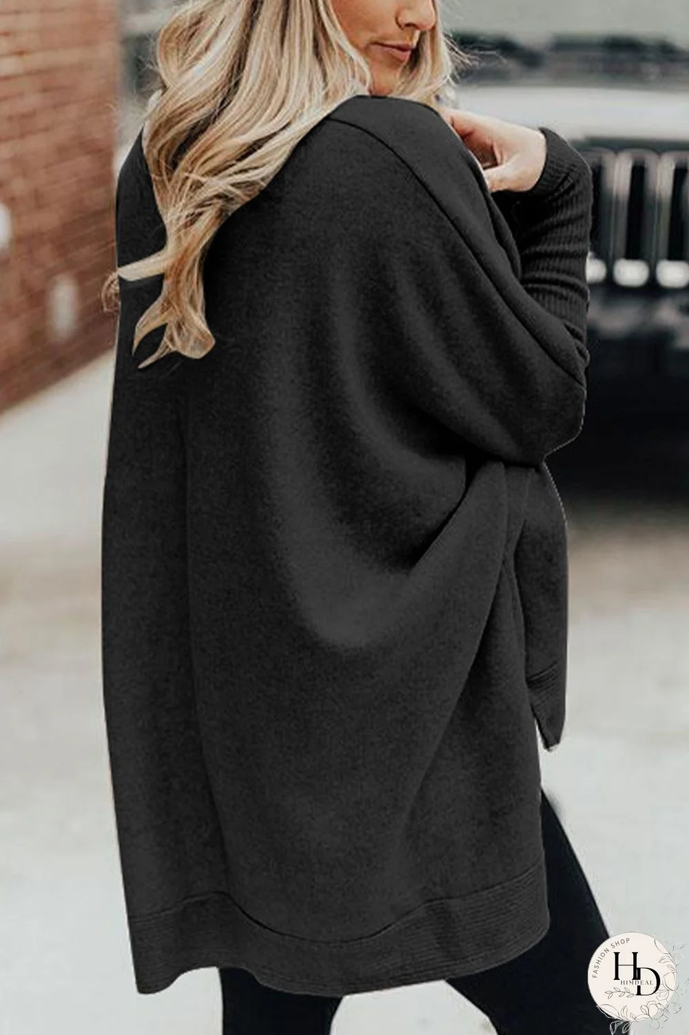 Apricot British Style Solid Slit Turtleneck Tops