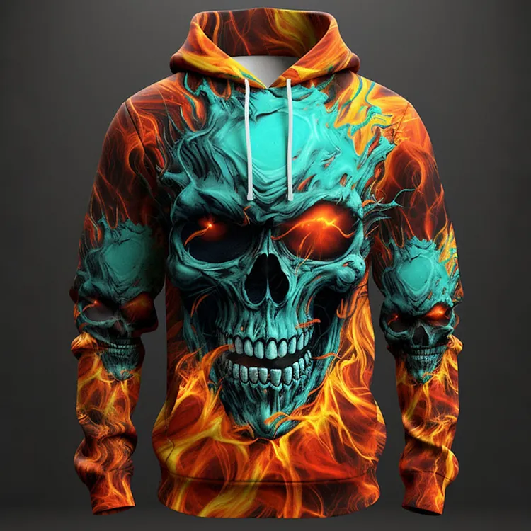 Men's Retro Halloween Skull Print Hoodie