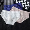 Men's Sexy Transparent Ice Silk Hollow Lace Thin U-convex Briefs