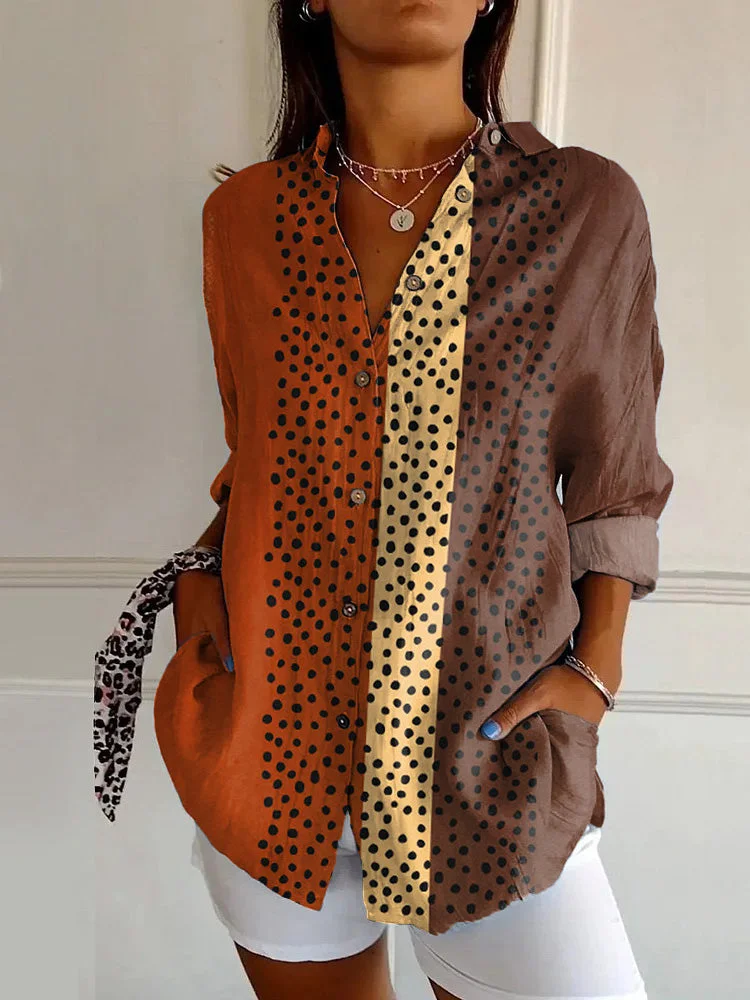 Vintage Colorful Fleck Abstract Art Print Casual Long-sleeved Shirt