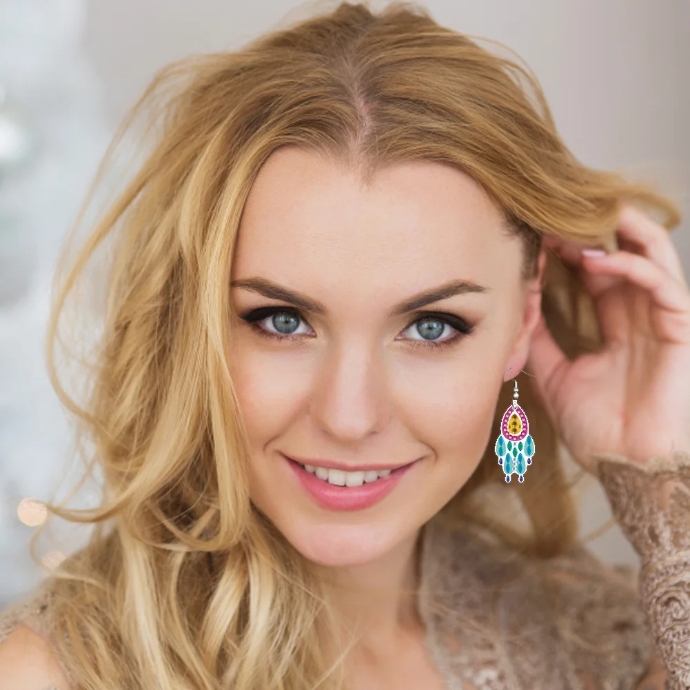 12 Pairs Diamond Painting Earrings DIY Diamond Art Earrings for Adults (B)