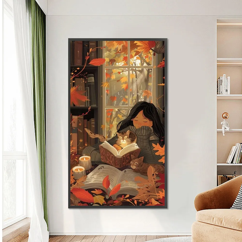 Partial AB Diamond Painting - Full Round Drill - Girl Reading(Canvas|45*75cm)