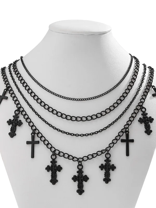 Halloween Multi-Layered Cross Tassel Necklace