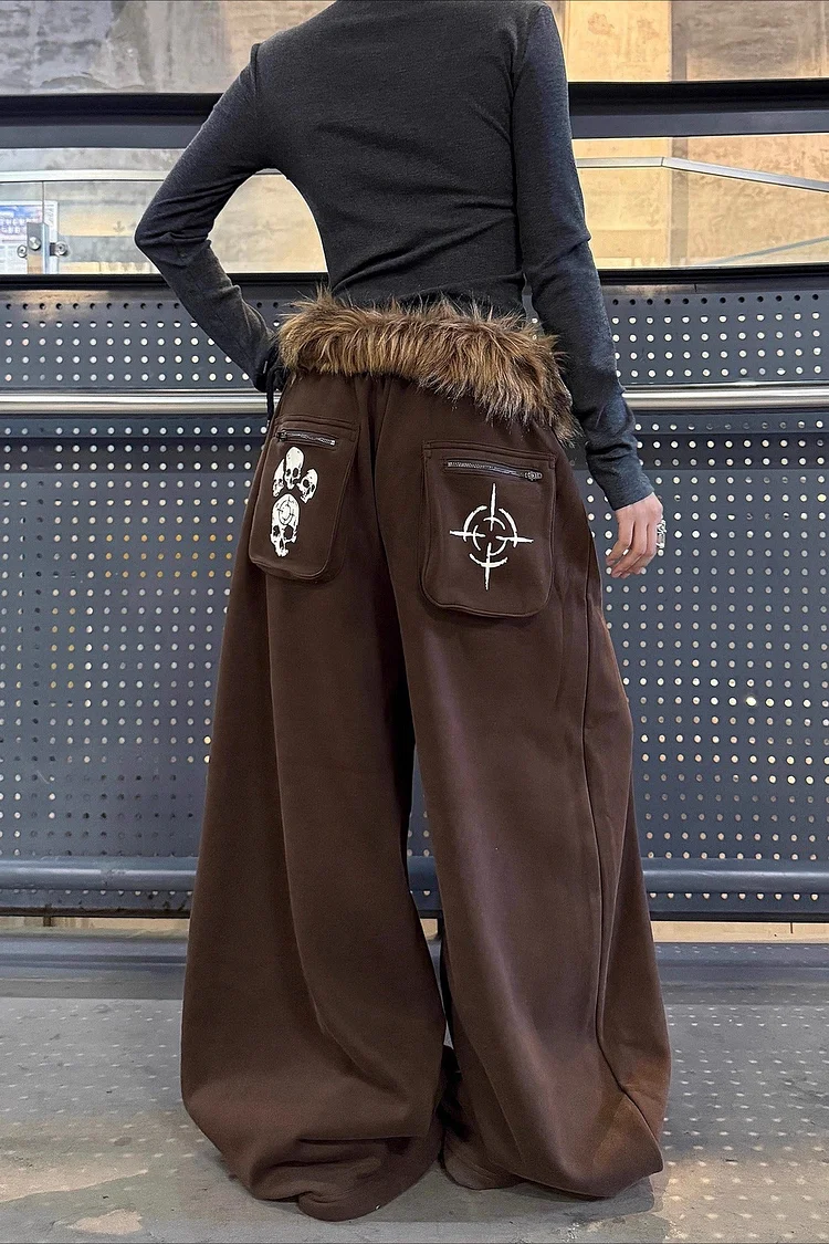 Y2K Elastic Double Waist Printed Casual Pants