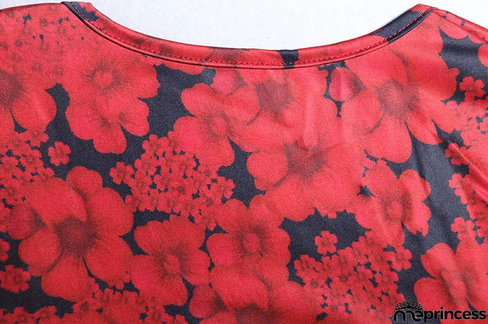 Fashion Print Sexy Deep V Long Sleeve Crop Top Bodycon Skirt Two-Piece Set