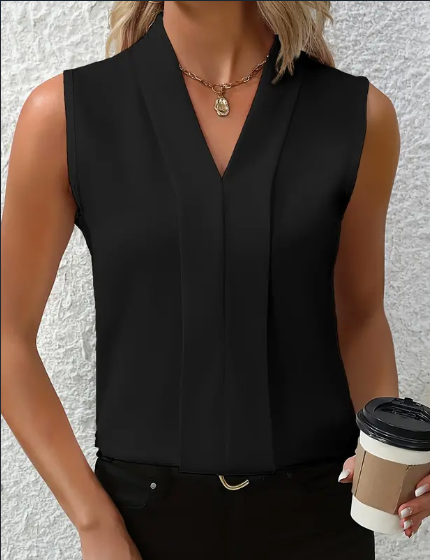 Mature Women Summer Elegant Sleeveless V-Neck Blouse