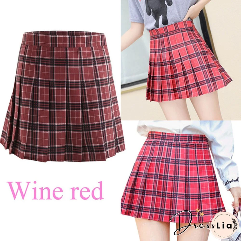 Women Girls High Waisted Plain Pleated Skirt Skater Tennis School Uniforms A-Line Mini Skirt Lining Shorts