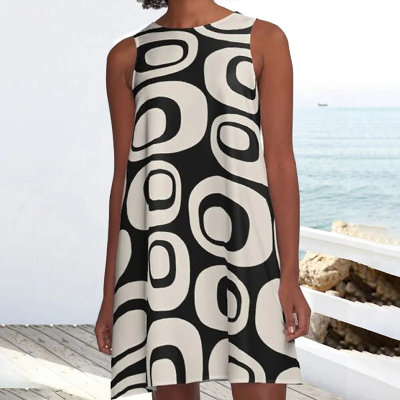 ⚡NEW SEASON⚡Round Neck Circle Print Sleeveless Mini Dress