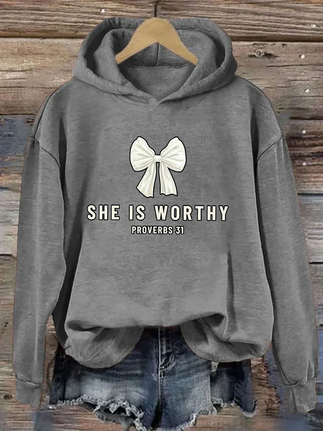 She Is Worthy Bow Hoodie