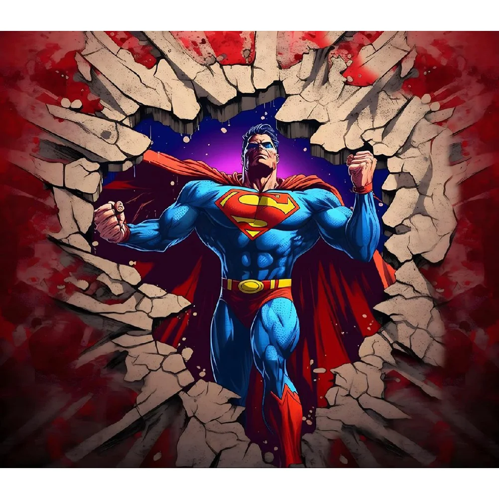 Diamond Painting - Full Round Drill - Superman Breaking Wall(Canvas|40*35cm)