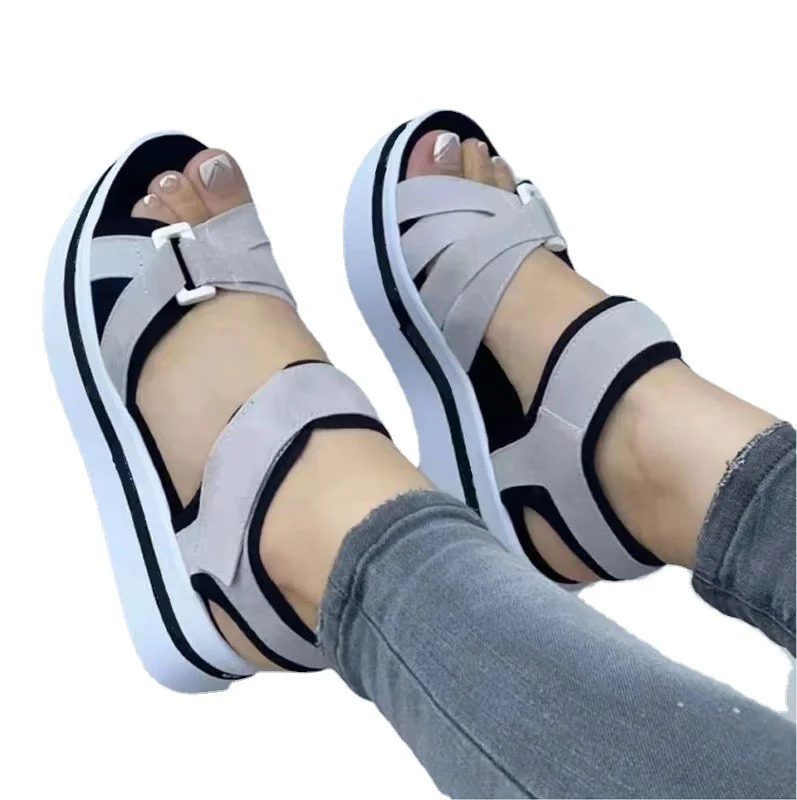 Breakj Breakj New Large-Size Thick-Soled Sandals Women's Flat-Bottomed Magic Sticker Women's Beach Sandals