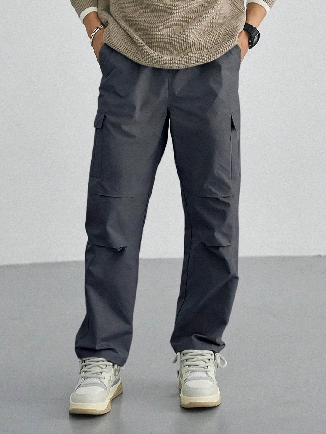 Aonga Men's Solid Color Straight-Fit Cargo Pants aonga