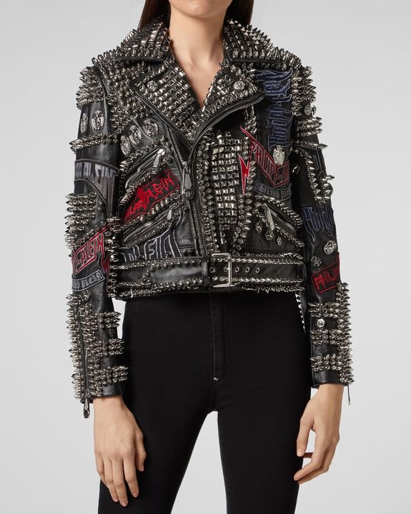 Rhinestones Embroidered Jacket With Studs