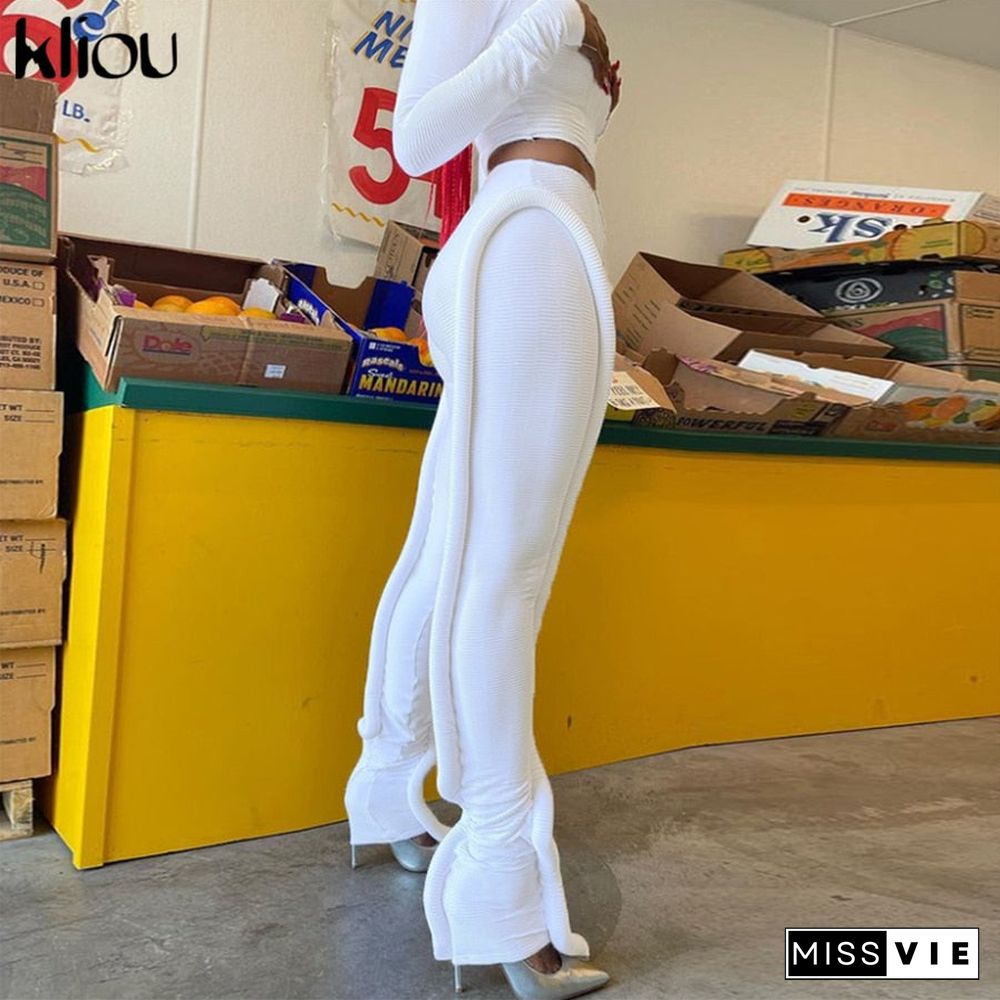 Kliou Solid Splicing Long Pants Women Summer Sexy Medium Waist Skinny Hipster Punk Street Midnight Style Streetwear Trousers