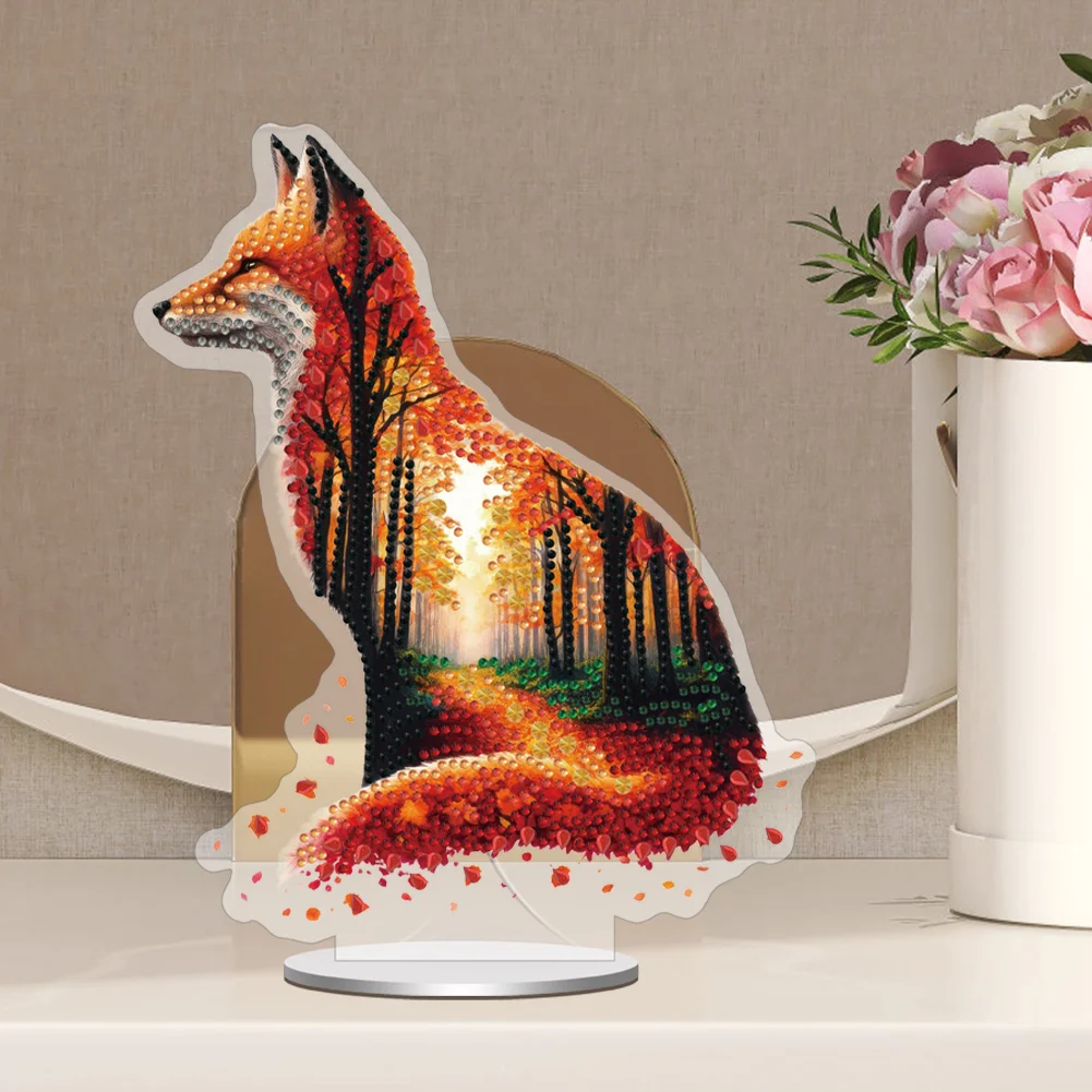 5D DIY Acrylic Fox Animal Scenery Silhouette Special Shape Diamond Painting Art Tabletop Decorations